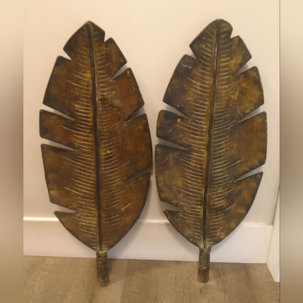 Rustic Brown Leaf Wall Decor Set 27"X11"